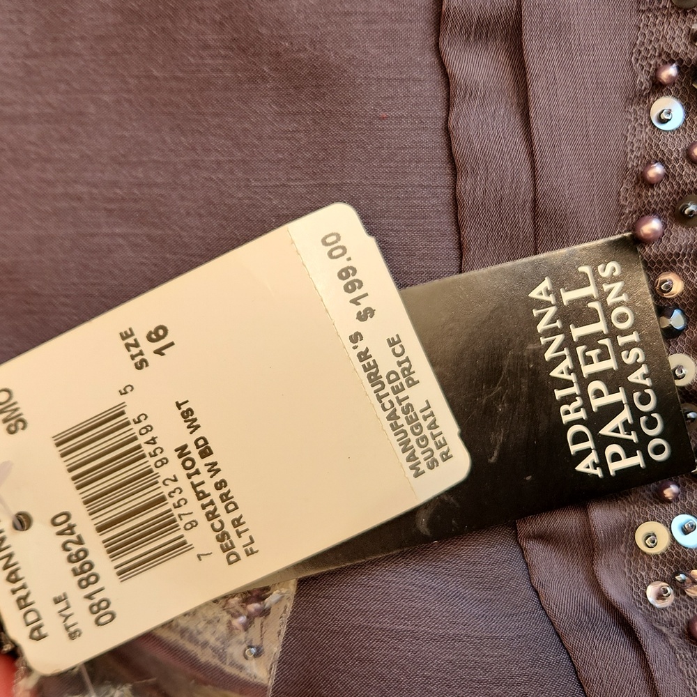 Adrianna Papell Gray Embellished Waist Poly Evening Gown 16 - Picture 4 of 5